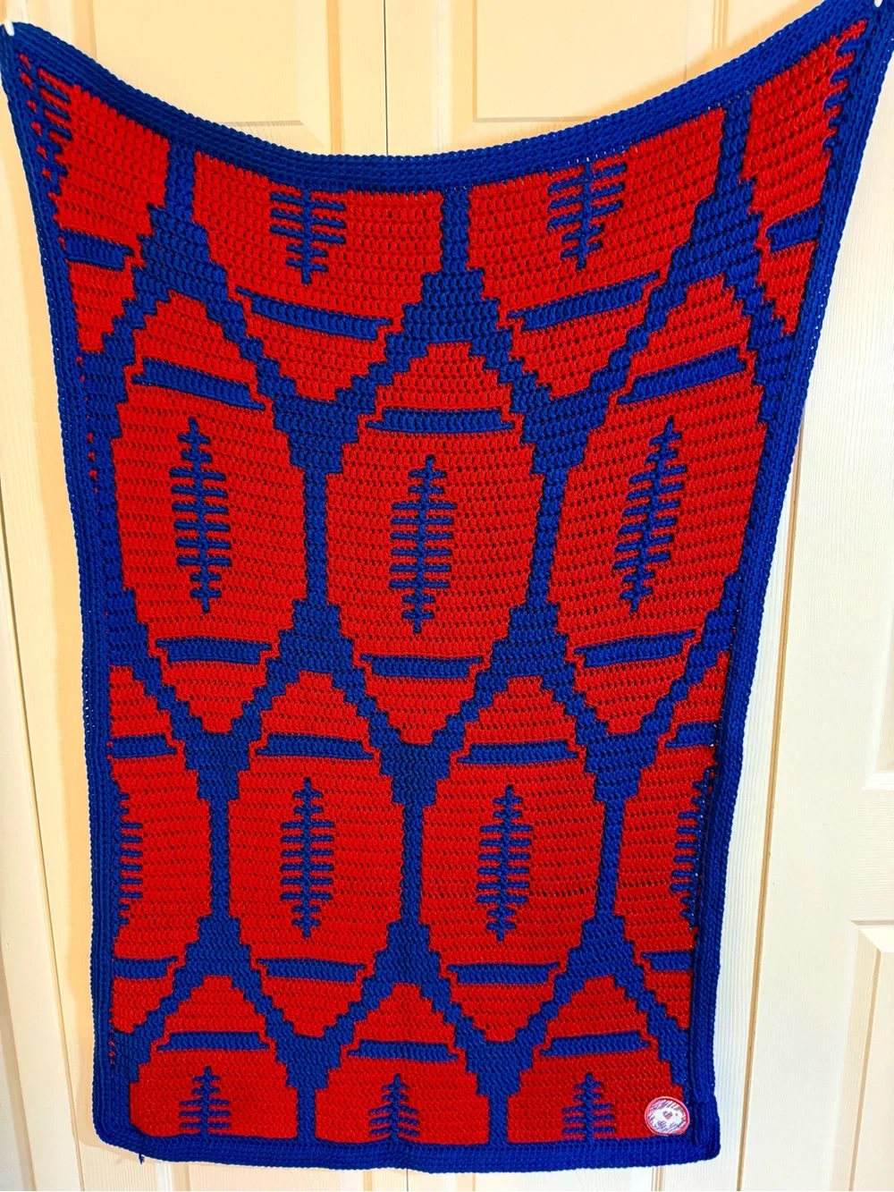 Handmade Buffalo Bills Red and Blue Crochet Baby or lap blanket